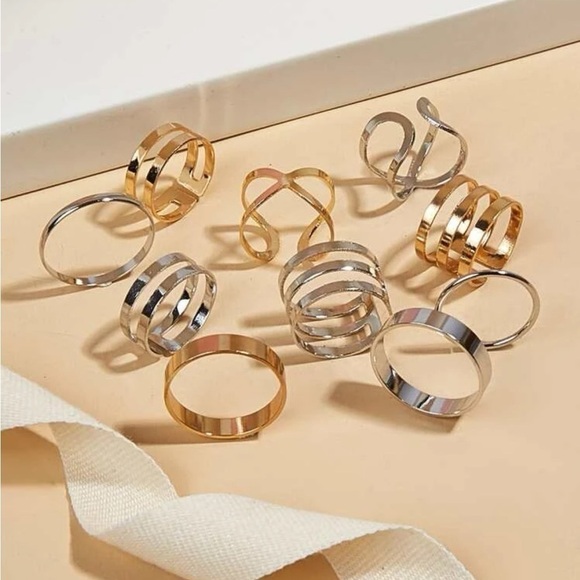 MULTI colored 10pc gemetricc ring set - Picture 2 of 2